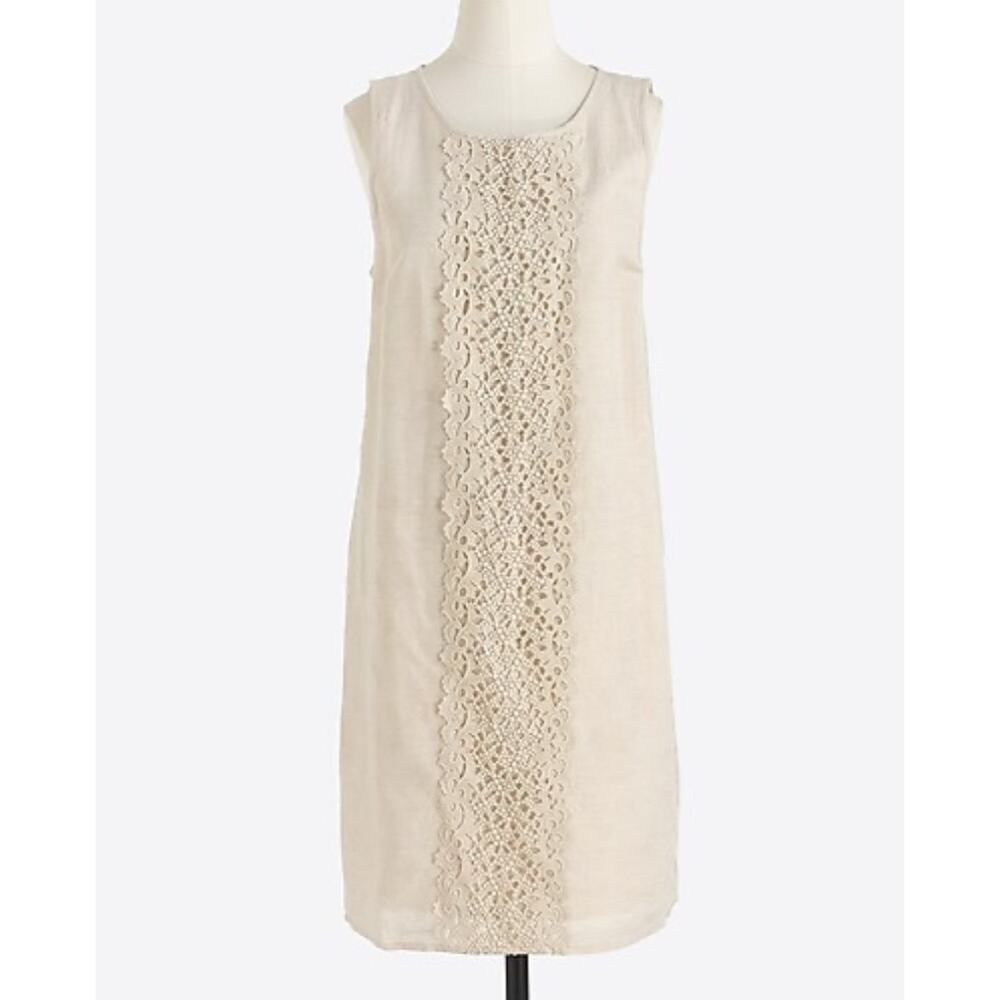 J.Crew Sand Beige Shift Dress Sz Small S Lace Embroidery Front Sleeveless
